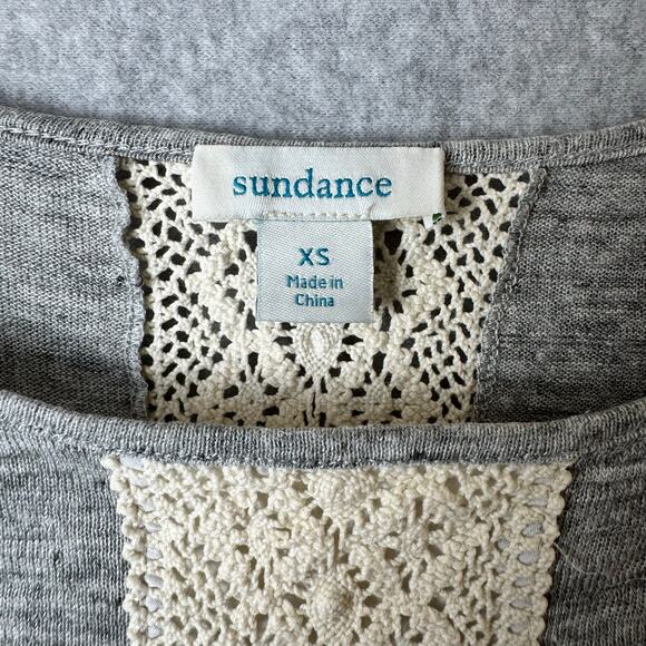 Sundance Top Women’s Size Small Gray Embroidered Crochet Boho Linen Shirt Hippie - Picture 2 of 10